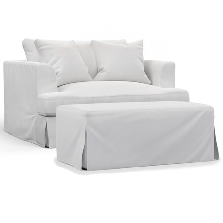 Fine-Line Newport Slipcovered Chair & A Half Sofa with Ottoman White FI3215843